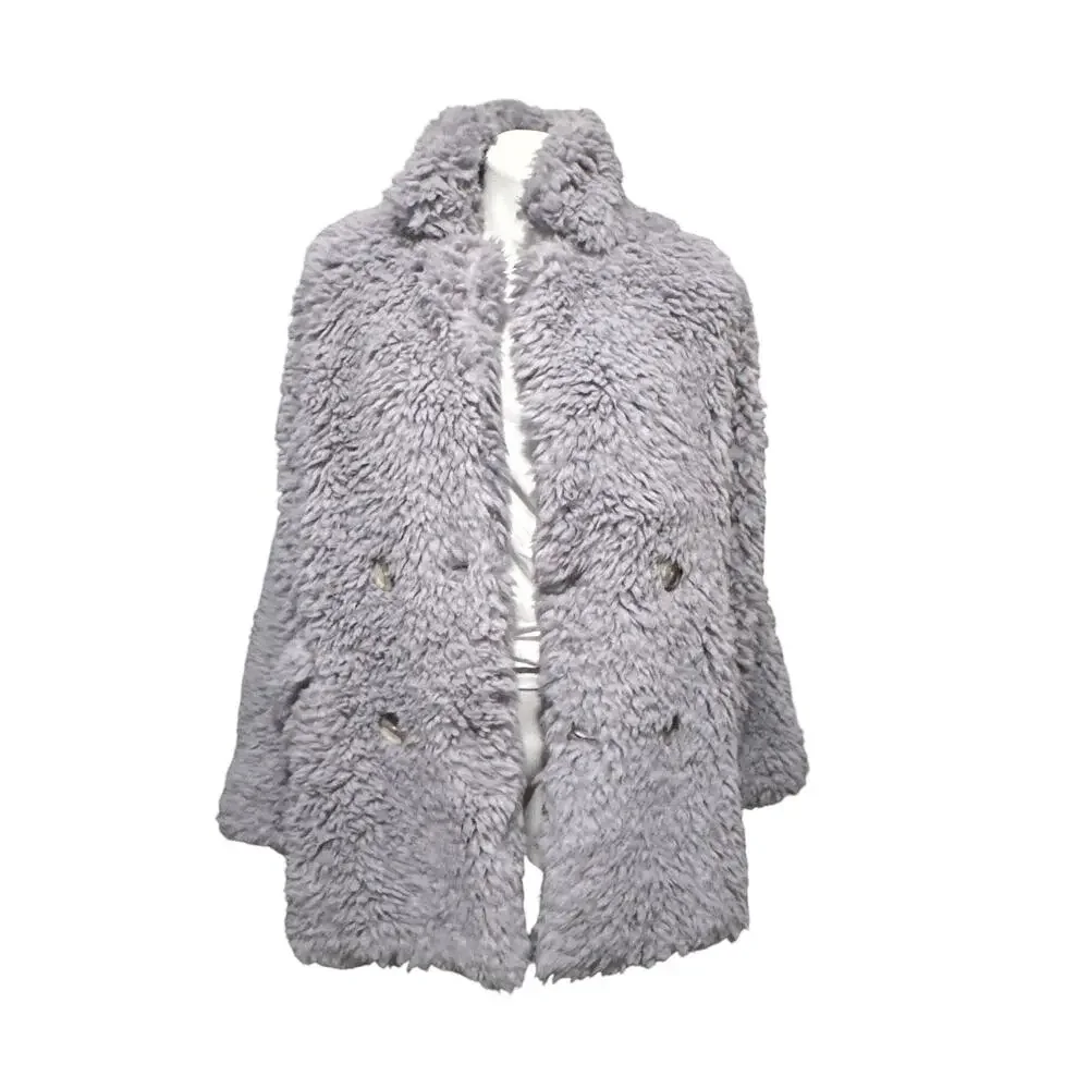 Free People Honeypie Teddy Jacket Coat Cloudy Day Gray Double Breasted Women XS